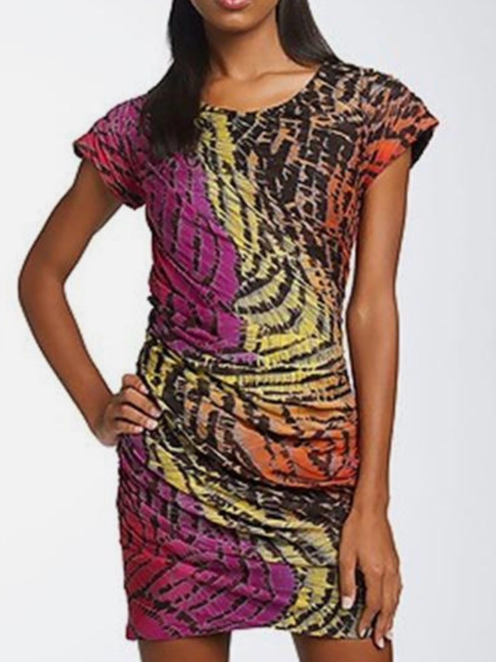 DVF Diane von Furstenberg Y2K Erosa Mini Dress Rainbow Animal Print Sz 0 - Picture 2 of 4
